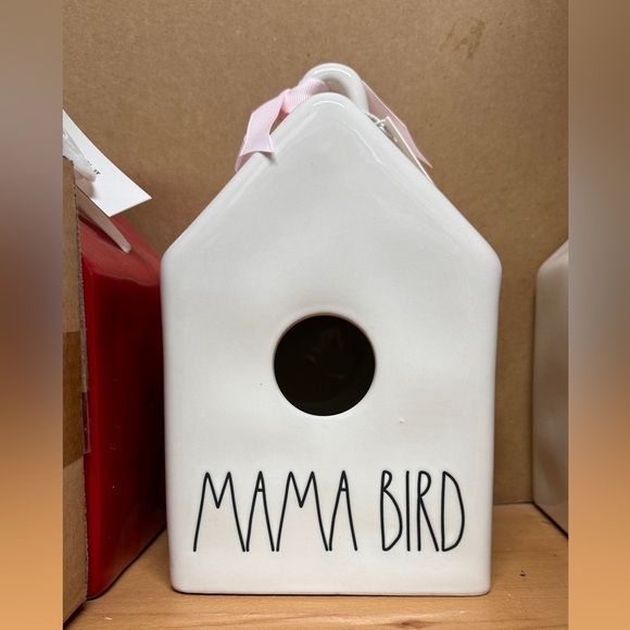 Rae Dunn - 2 bird print “Mama Bird” Ceramic Bird House - Picture 1 of 2